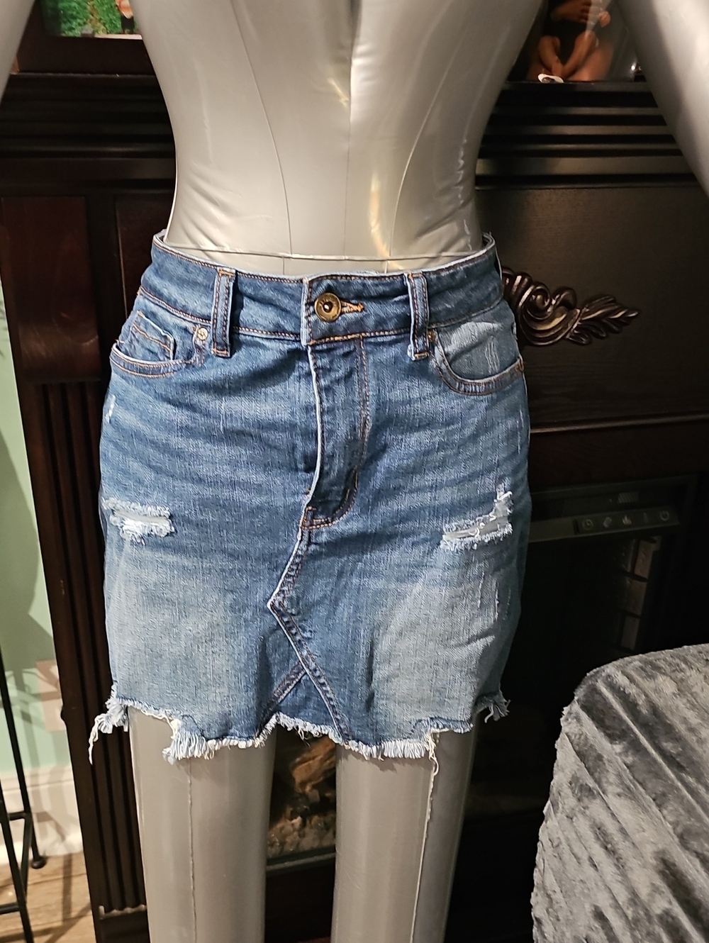 Wax Jean Distressed Denim Mini Skirt in Blue